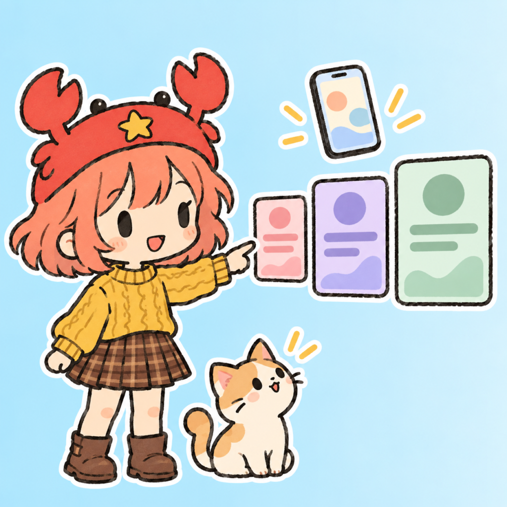 大きさの違う3つの料金プランを指差して説明する現役店長のイラスト