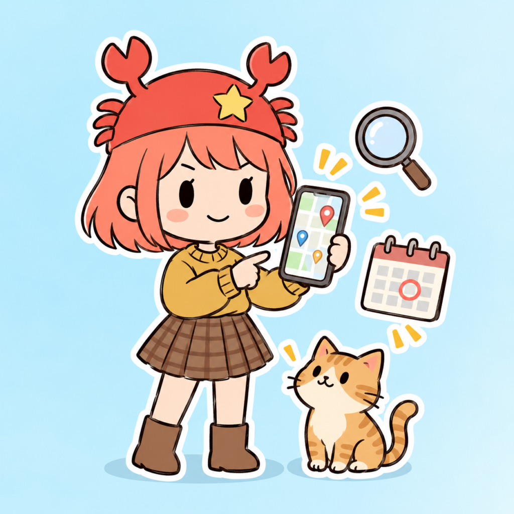 地図を指差しながらauローミングについて説明する現役店長のイラスト
