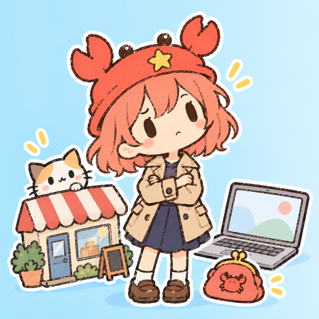 携帯ショップとパソコンのどちらで手続きするか考えるイラスト